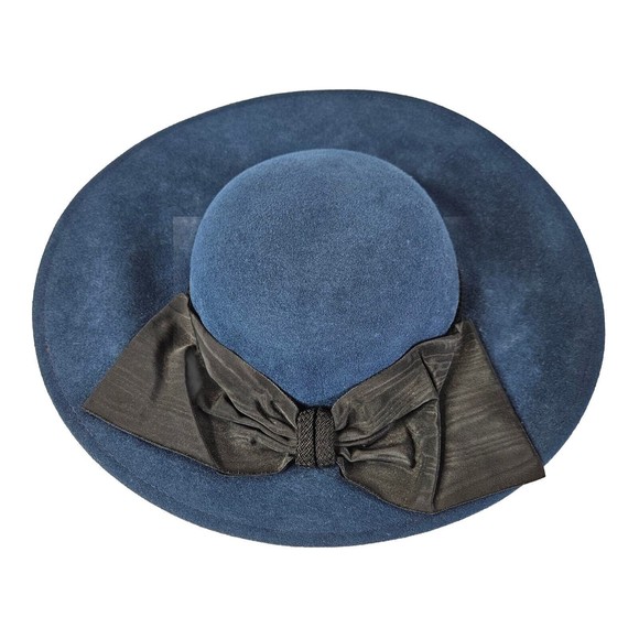 Vintage Liz Claiborne Women's 100% Wool Hat Fedora Blue NWT Bow Water Repellent - Picture 1 of 9